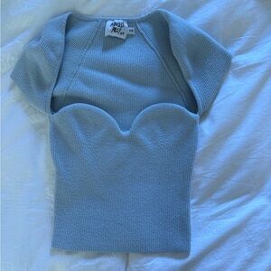 Princess Polly Pale Blue Ribbed Knit Sweetheart Top